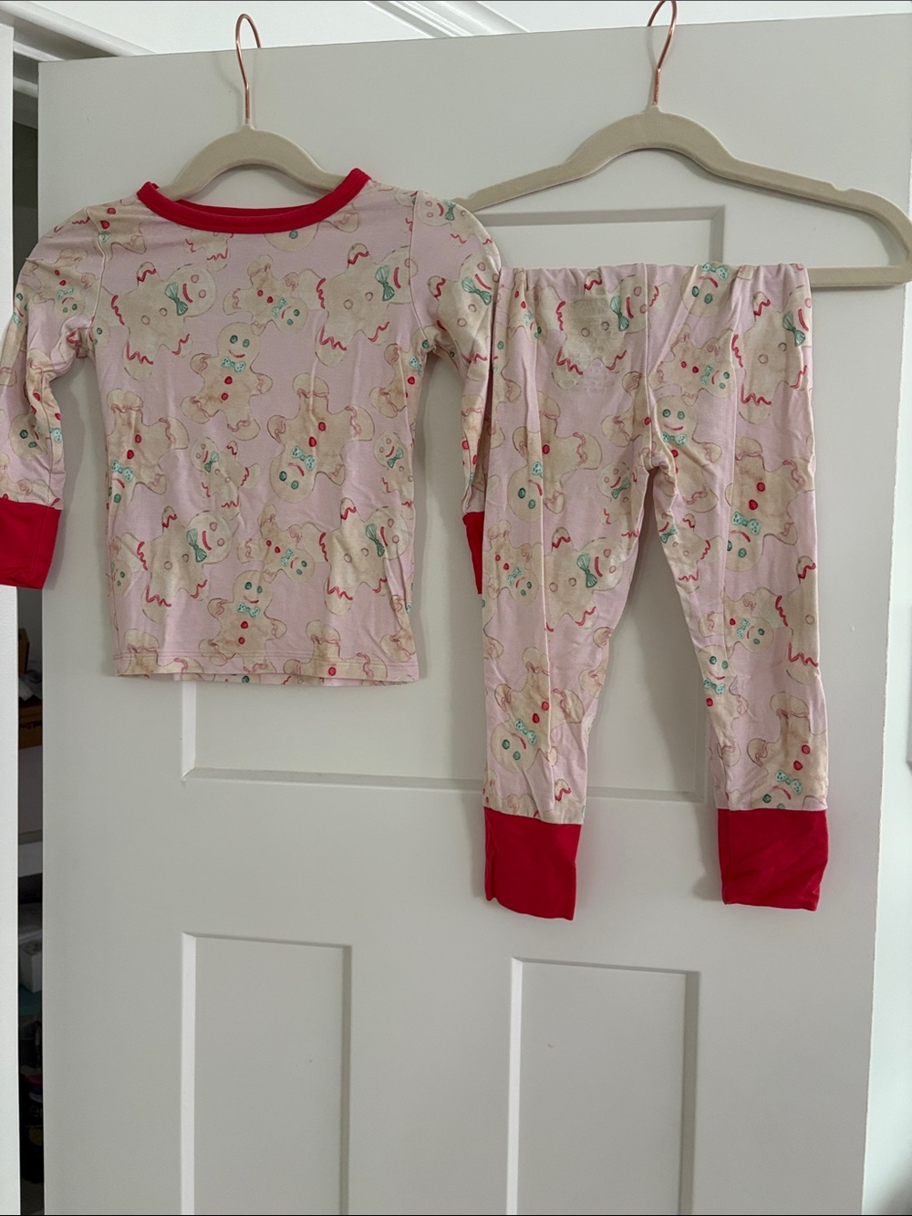 Sweet Bay Clothing Baby Girl Pink Gingerbread Print Pajama Set with Red Trim